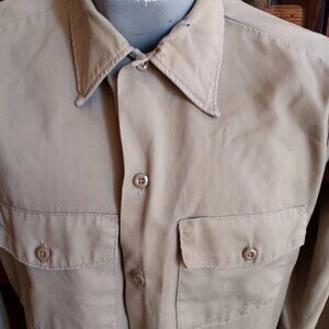 Vintage Medium Dickie Shirt USA 90's Beige Tan Long-Sleeve Rashed Tough Skater